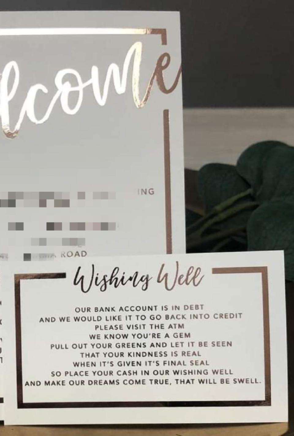 A couple has been slammed as 'greedy' after asking wedding guests to give them hundreds of dollars as they're 'in debt'. Photo: Facebook