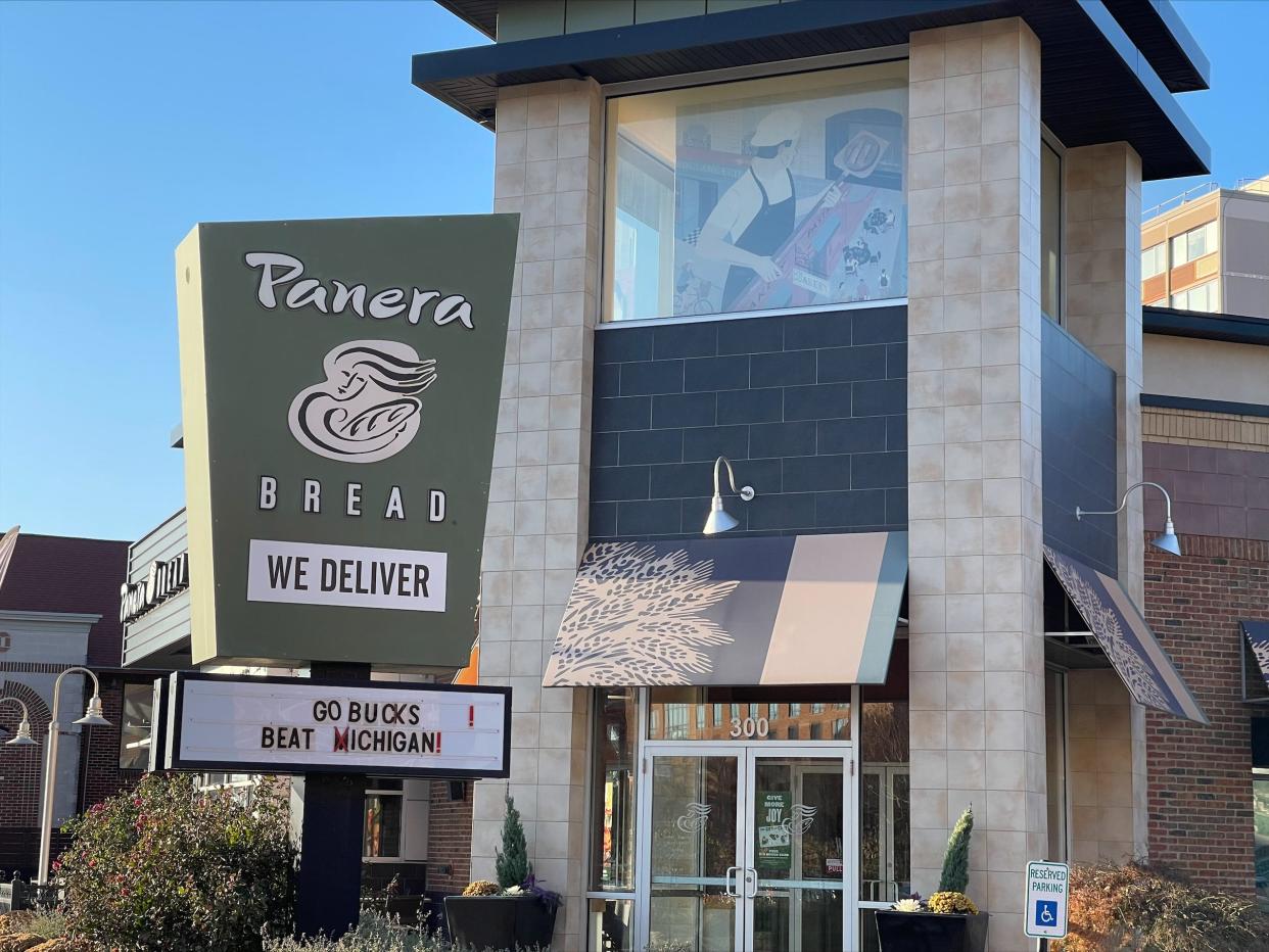 Restaurants like Panera Bread put an "X" over the "m" in Michigan on its marquee out front in Columbus, Ohio, for game-day weekend.