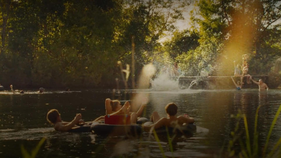 The Von Erich brothers tubing down a river in The Iron Claw