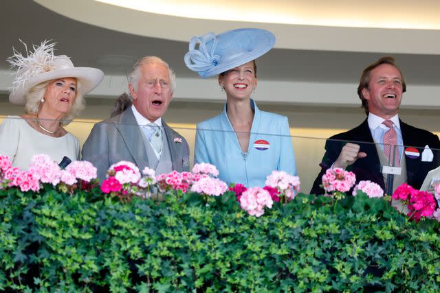 <p>Max Mumby/Indigo/Getty</p> Queen Camilla, King Charles, Lady Gabriella and Thomas Kingston at Royal Ascot on June 24, 2023