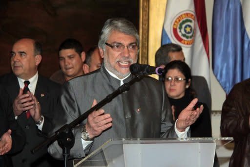 Dismissed president Fernando Lugo delivers a speech just after he was impeached by Paraguayan lawmakers on June 22