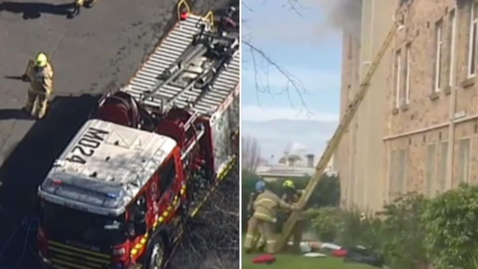 Fire crews at the scene of fire at a unit block in North Fitzroy. 