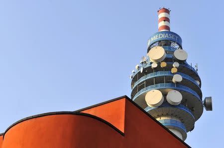 The Mediaset tower is seen in Milan February 25, 2011. REUTERS/Paolo Bona