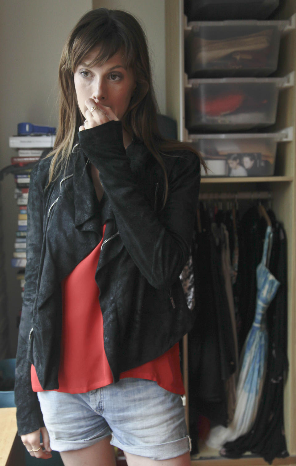 This Aug. 15, 2012 photo shows model Elettra Wiedemann wearing her favorite coat at her apartment in New York. Wiedemann, daughter of Isabella Rossellini, landed on this year's Vanity Fair's International Best-Dressed dressed list. She's now keeping company with the Duchess of Cambridge, Diane Kruger and Jay-Z. (AP Photo/Bebeto Matthews)