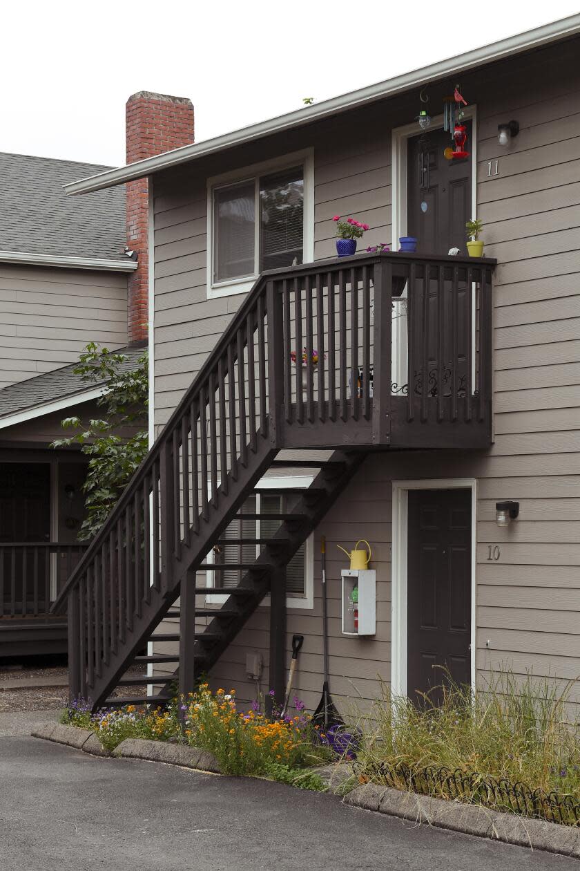 The external facade of apartment 10 in Creswell, Oregon, where Nick and Jarred Lange lived with mother, Connie.