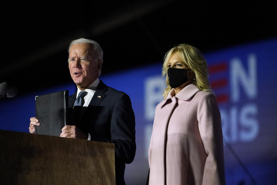 Former vice-president and Democratic presidential candidate Joe Biden speaks to supporters on Wednesday in Wilmington, North Carolina, US. Photo: Andrew Harnik/AP