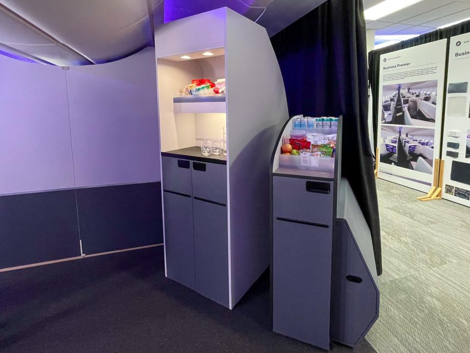 The interior of the redesigned Air New Zealand plane cabin.