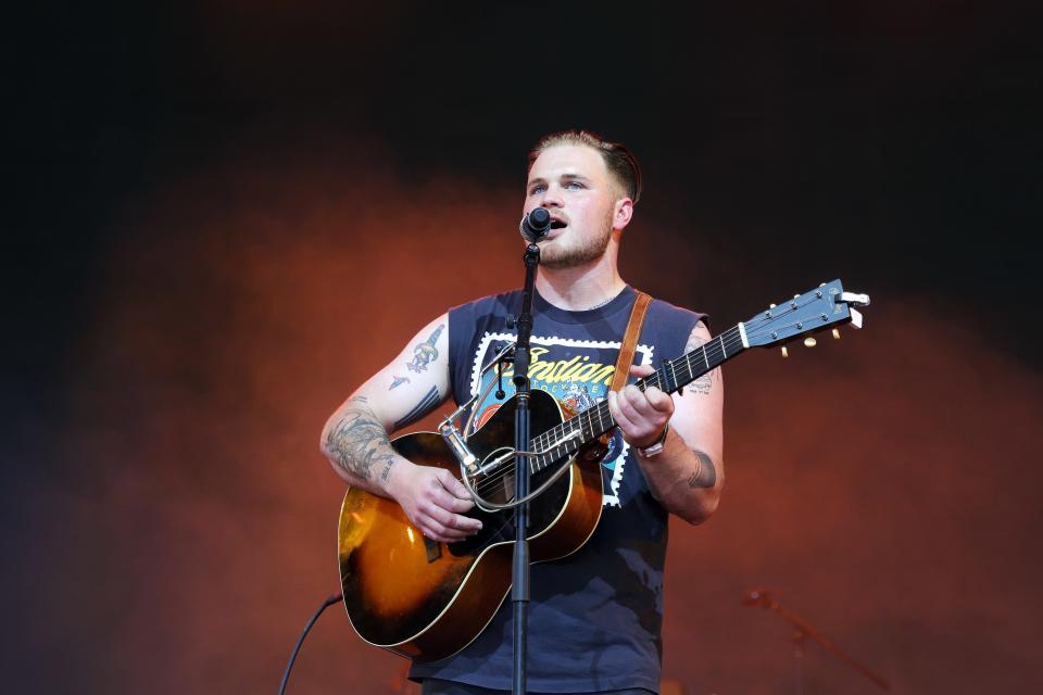 Zach Bryan performs onstage during Day 2 of the 2022 Stagecoach Festival at the Empire Polo Field on April 30, 2022, in Indio, California.