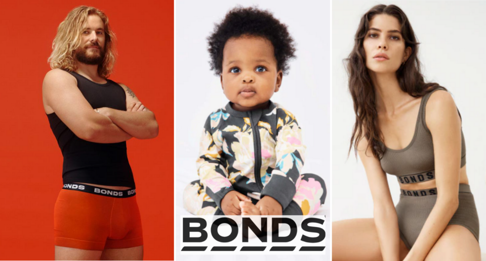 Man, baby and woman models in Bonds garments