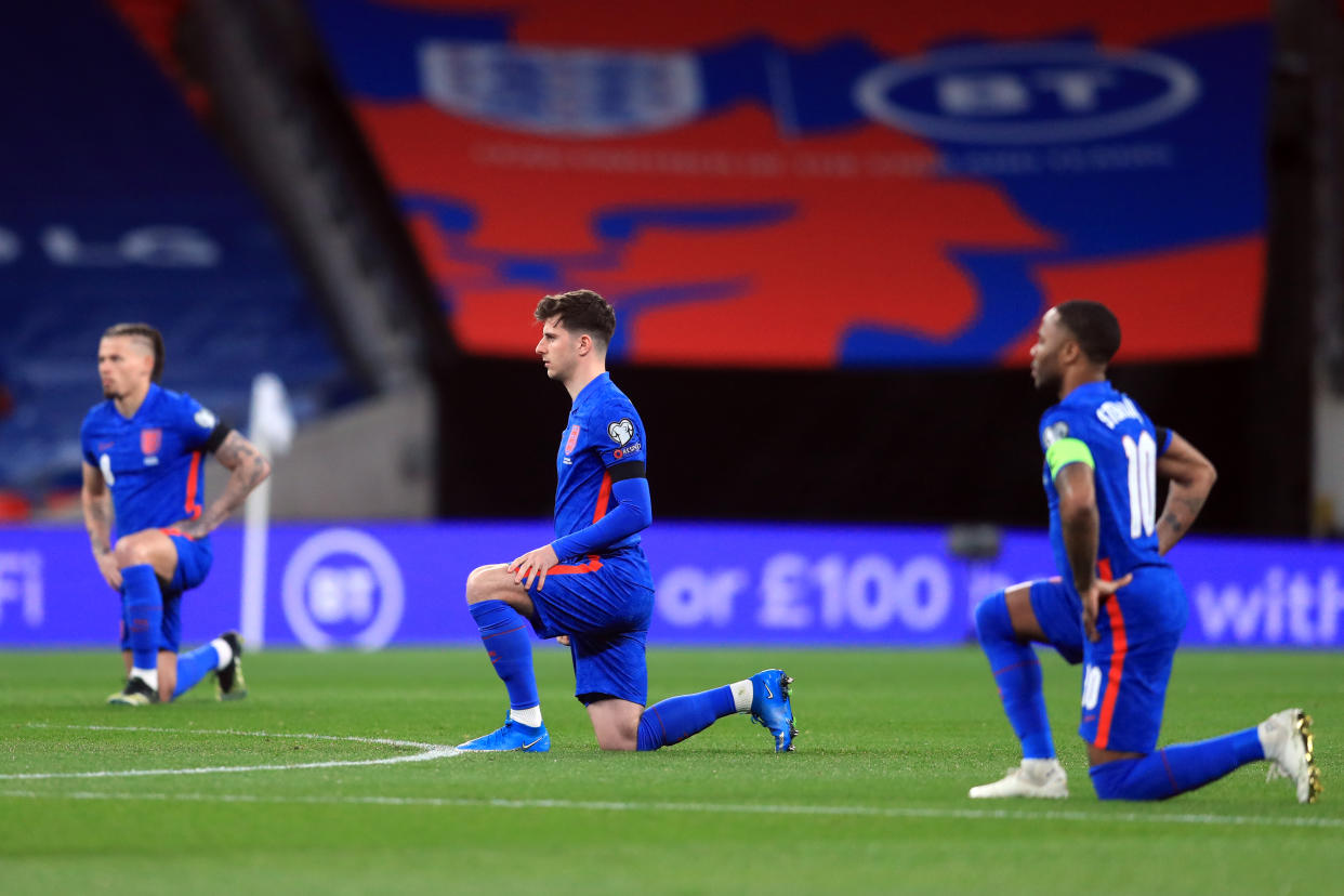 England footballers take the knee in support of Black Lives Matter before last month's World Cup qualifier with San Marino at Wembley.