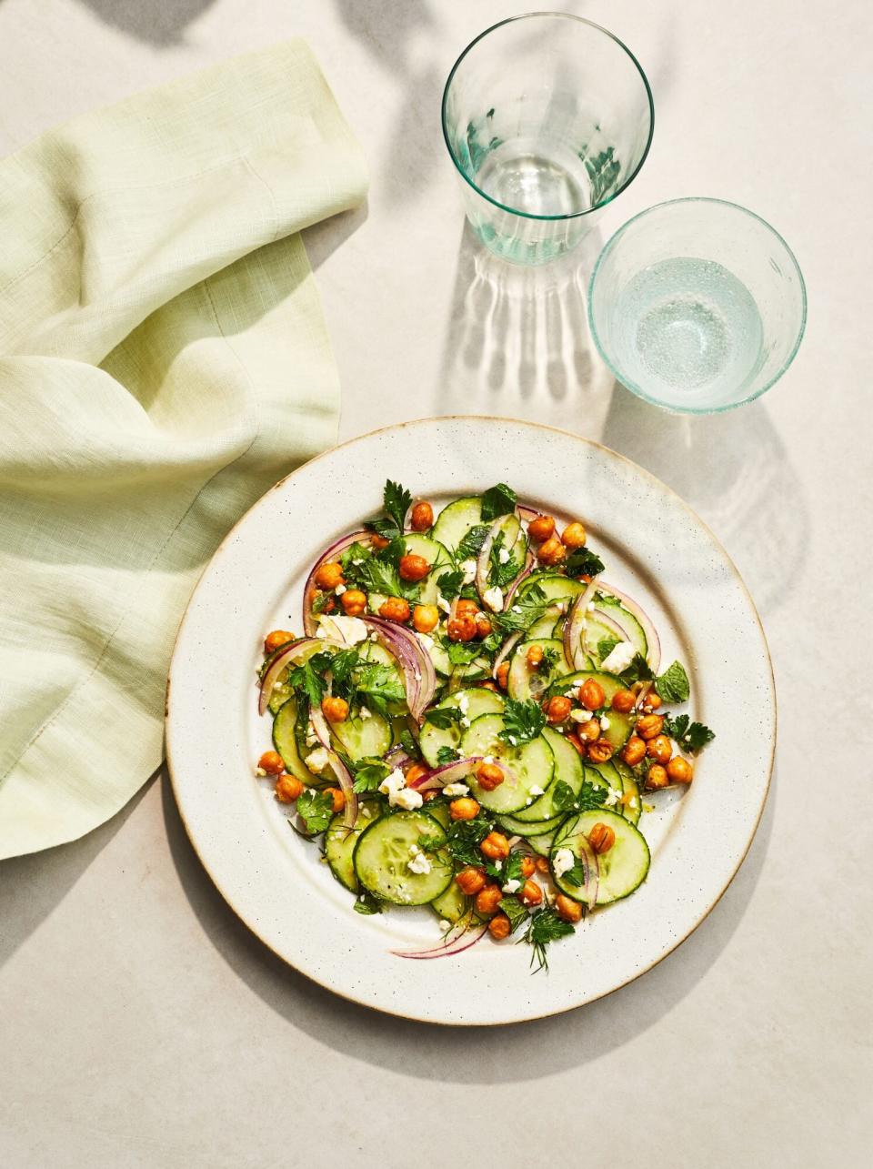 Cucumber-Chickpea Salad with Feta-Mint Vinaigrette