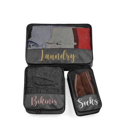 Clearly organise your suitcase with these personalised labelled packing cubes