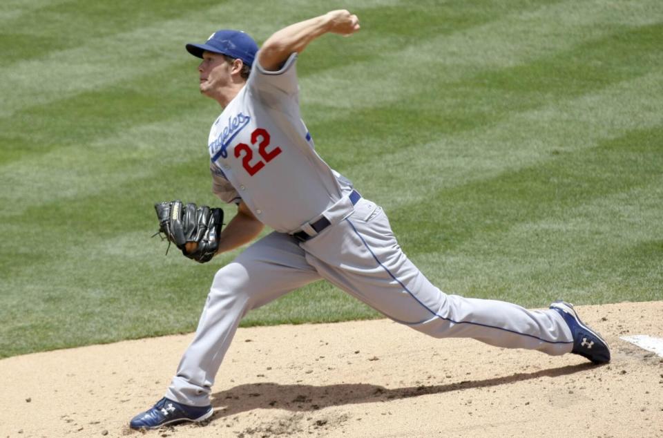 Dodgers pitcher Clayton Kershaw throws from the mound in May 2009.