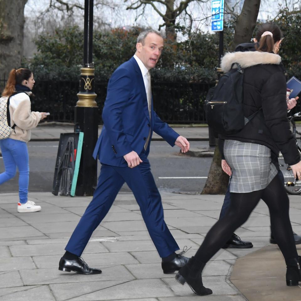 Dominic Raab, the Deputy Prime Minister, is pictured walking through Westminster this morning - Jeremy Selwyn