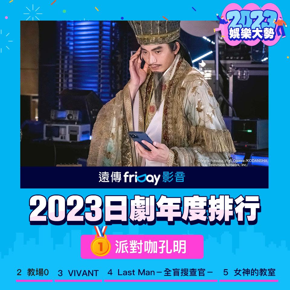 friDay影音的2023年日劇榜已經出爐，由《派對咖孔明》奪冠。（圖／friDay影音提供）