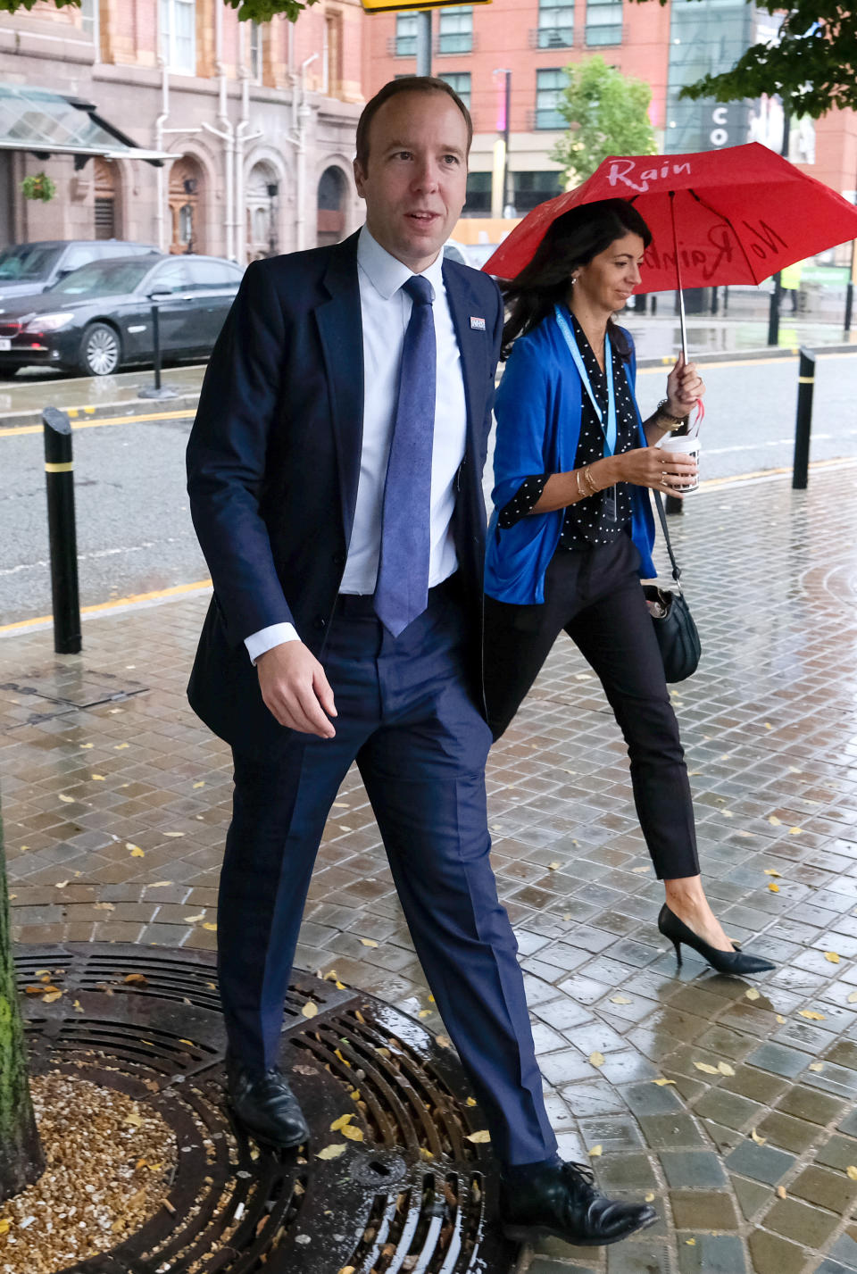 MANCHESTER, ENGLAND - SEPTEMBER 29: Matt Hancock, Secretary of State for Health and Social Care leaves the Midland Hotel for a media appearance on the first day of the Conservative Party Conference on September 29, 2019 in Manchester, England. Despite Parliament voting against a government motion to award a recess, Conservative Party Conference still goes ahead. Parliament will continue with its business for the duration. (Photo by Ian Forsyth/Getty Images)