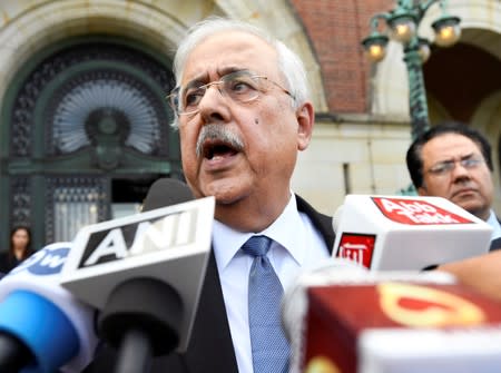 Attorney-General for Pakistan Anwar Mansoor is seen outside the International Court of Justice in The Hague