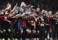 Atlanta United celebrates winning the MLS Cup championship soccer game 2-0 over the Portland Timbers, Saturday, Dec. 8, 2018, in Atlanta. (Curtis Compton/Atlanta Journal-Constitution via AP)