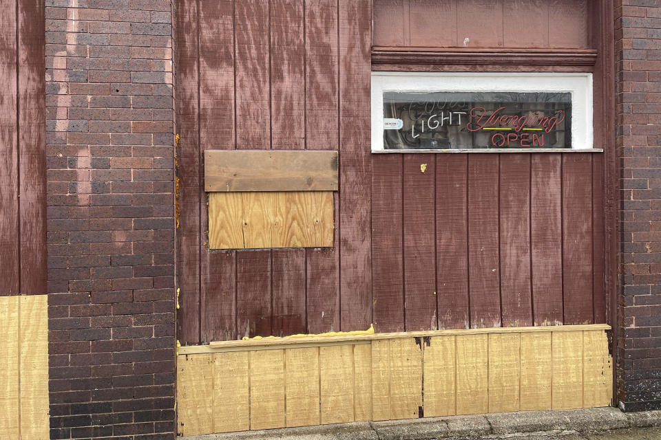 This Jan. 25, 2021 photo shows the Jolly Roger Bar and Grill in Woodstock, Ohio, after the FBI arrested the owner Jessica Watkins for her involvement in the U.S. Capitol breach on Jan. 6. (AP Photo/Farnoush Amiri)