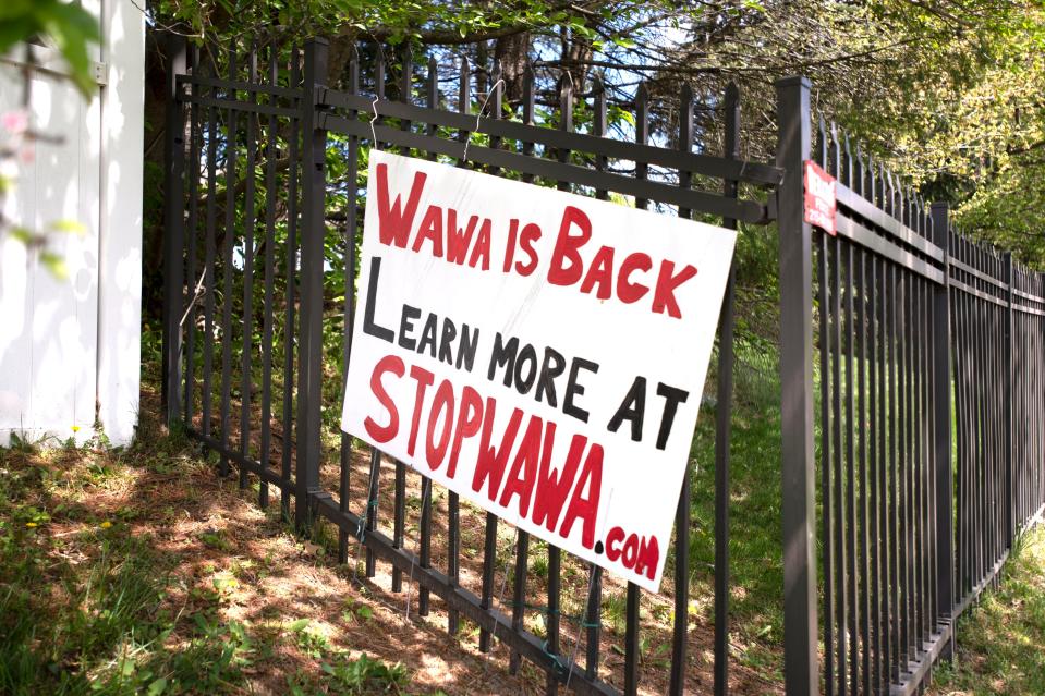 Signs against the new Wawa location in Northampton Township are seen across the township.