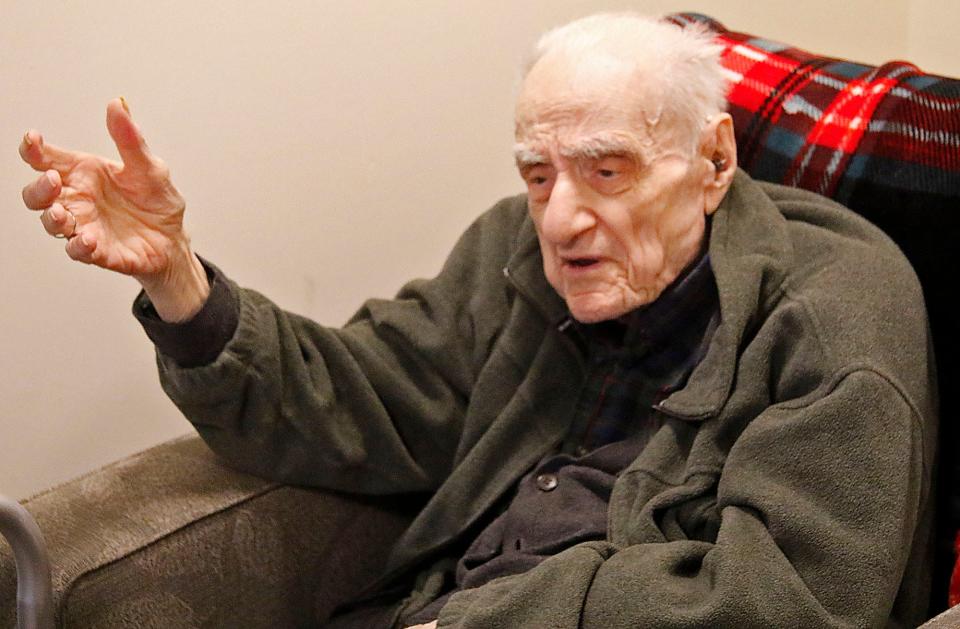Speros Karas, now 100, came to the U.S. in 1951 aboard a ship named Brazil, one suitcase strapped together by a leather belt, he said. He lives in Lutheran Village of Ashland.