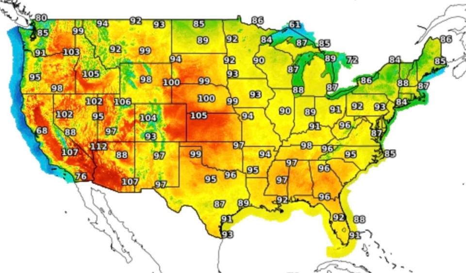 Many Americans are set to see 90-degree temperatures on Saturday as a heat wave moves East bringing even hotter weather (National Weather Service)