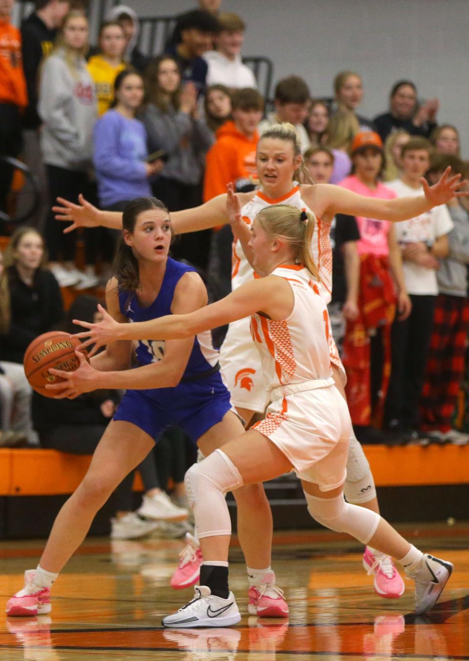 Clear Creek Amana’s Averie Lower, shown in a game earlier in the season, had a team-high 19 points and five 3-pointers against West Delaware on Friday.