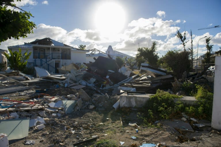 Debris-strewn Nettle Bay on Saint-Martin, as authorities and construction companies press on with a mass clean-up operation before the tourist season kicks off in December