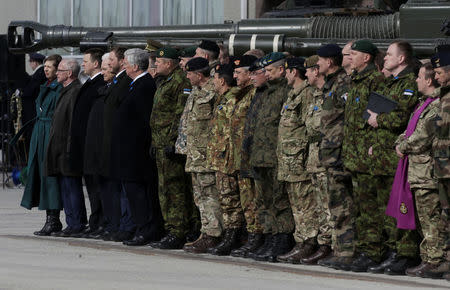 The official ceremony welcoming the deployment of a multi-national NATO battalion in Tapa, Estonia, April 20, 2017. REUTERS/Ints Kalnins