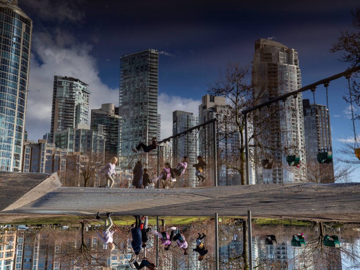 Parents at Elsie Roy Elementary say the school's playground has had a drainage issue for years.  (Ben Nelms/CBC - image credit)