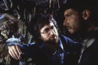 <p>Ford with director Steven Spielberg on the set of <em>Raiders of the Lost Ark</em>.</p>