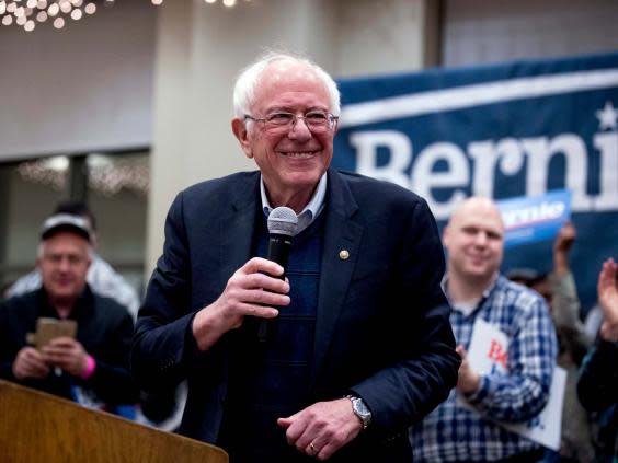 Democratic presidential candidate Bernie Sanders speaks at a campaign stop at St Ambrose University on 11 January 2020 (AP)