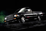 <p>Forget the low-rider looks; the GMC Syclone is actually a factory-built hot rod with a surprising amount of power under the bonnet. Starting with a Sonoma pickup, GMC added a turbocharged <strong>4.3-litre V6</strong> developed specifically for the model and coupled it to a four-speed automatic transmission. The six-cylinder made 280hp.</p><p>Car & Driver magazine believed General Motors’ truck-building division had a Ferrari killer on its hands, so it headed to a drag strip to test its hypothesis. Helped by a rear-biased all-wheel drive system, the Syclone famously beat a <strong>348TS</strong> in a quarter-mile race.</p>