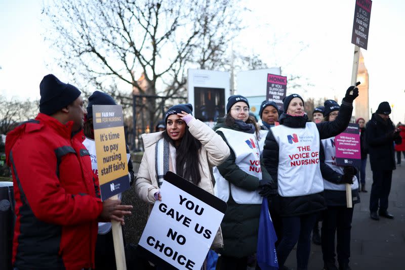 Nurses strike outside St Thomas' Hospital in London