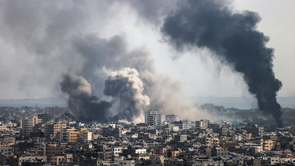 Smoke rises after an Israeli airstrike that has been going on for five days in Gaza City, Gaza on October 11. - Ali Jadallah/Anadolu/Getty Images