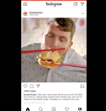 Burger King New Zealand came out with a promotional video featuring people trying to eat a burger with chopsticks. (Photo: )