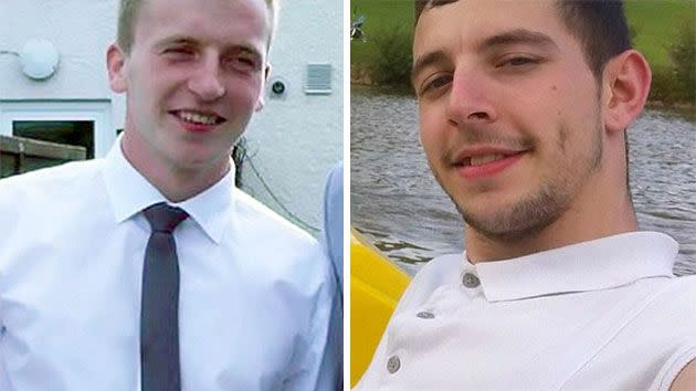 Driver Kyle Careford (left) and friend Michael Owen (right) were killed instantly when the red Renault Clio they were driving in slammed into an East Sussex church wall in April before flipping. Photo: Facebook