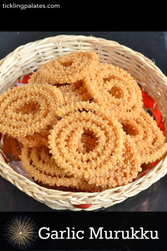 <p>Tickling Palates</p><p>You'll need a special maker, but your rolling time gets cut significantly. And this is pretty similar to other rice flour snacks we've seen so far.</p><p><strong>Get the recipe: <a href="https://www.ticklingpalates.com/garlic-murukku-recipe" rel="nofollow noopener" target="_blank" data-ylk="slk:Garlic Murkku;elm:context_link;itc:0;sec:content-canvas" class="link ">Garlic Murkku</a></strong></p>