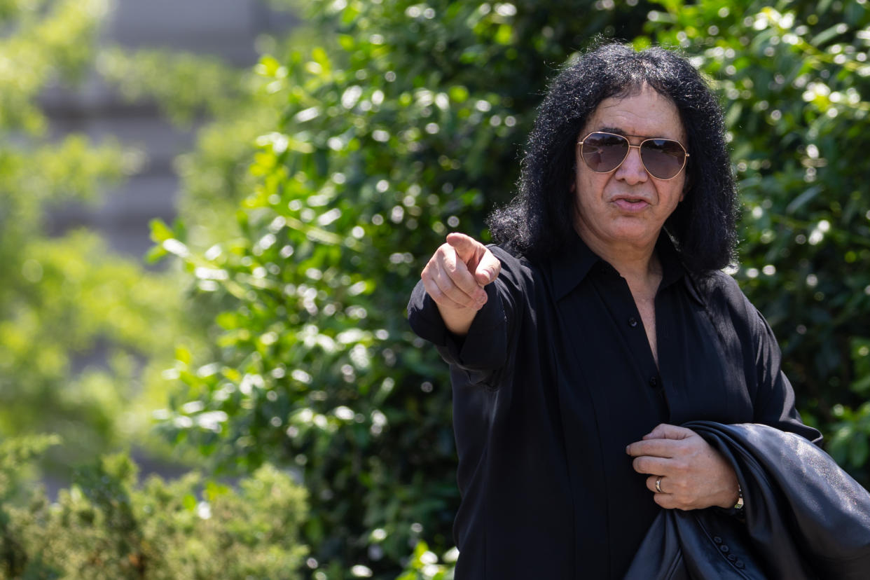 Kiss frontman Gene Simmons, pays a surprise visit to the White House, on Thursday, May 16, 2019.  (Photo by Cheriss May/NurPhoto via Getty Images)