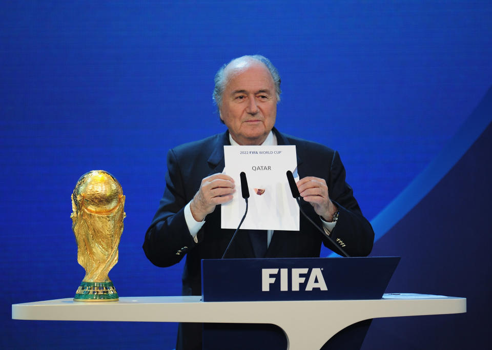 Then FIFA president Sepp Blatter reveals Qatar as World Cup hosts back in 2010. (Credit: Getty Images)