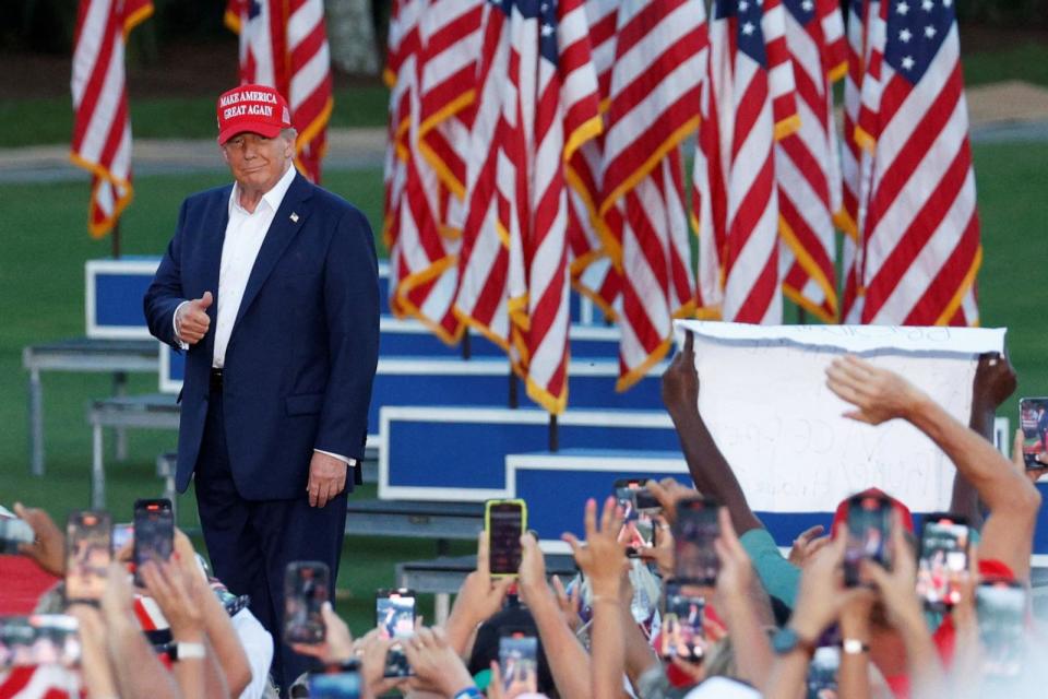 PHOTO: Republican presidential candidate and former President Donald Trump attends a campaign rally at his golf resort in Doral, Fla., on July 9, 2024.   (Marco Bello/Reuters)