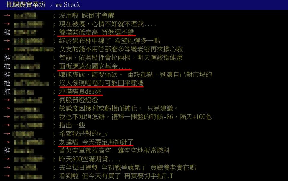 網友討論面板股走勢。圖／翻攝PTT