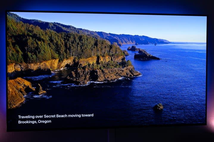 An Apple TV 4K screensaver showing Brookings, Oregon.