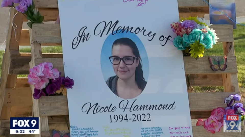 Nicole Hammond, 28, was fatally shot in the neck on 24 October in St Cloud, Minnesota (Fox 9/video screengrab)