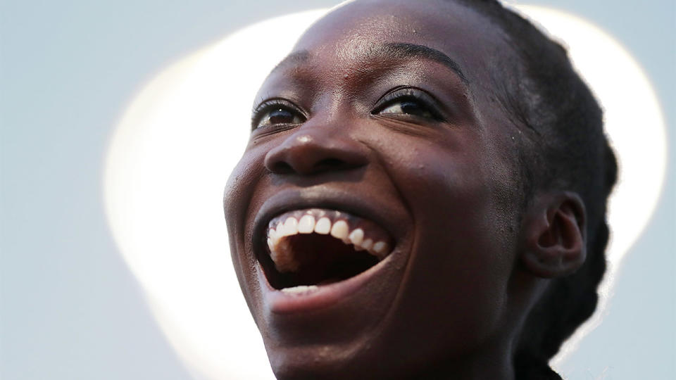 Aussie Bendere Oboya (pictured) ran the second fastest women's time over 400m in 2021 ahead of the Tokyo Olympics. (Getty Images)