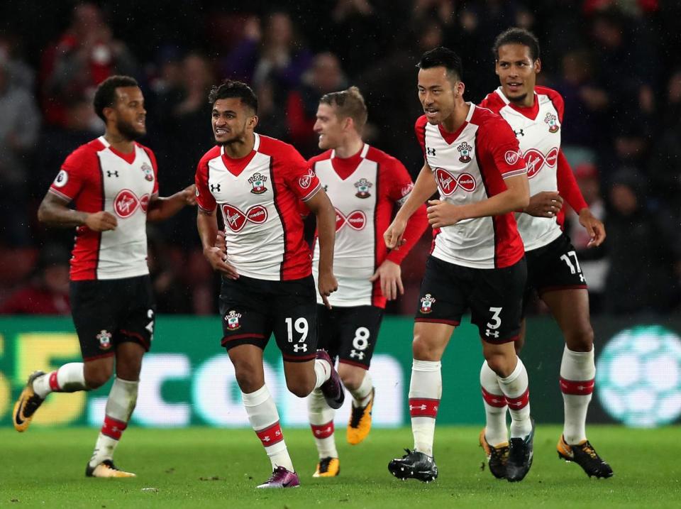 Boufal is congratulated after his fine solo goal (Getty)