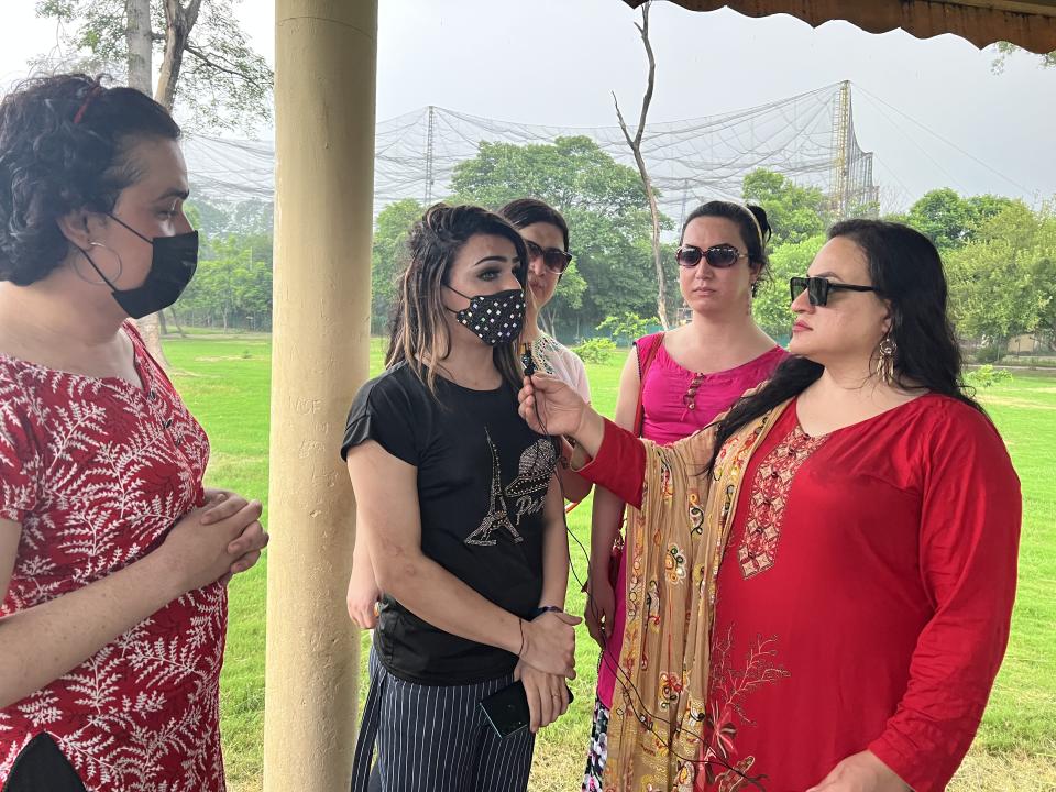 The demonstration in Pakistan had to be relocated to a park in the city centre from outside the British embassy (Roshaniya/PA)