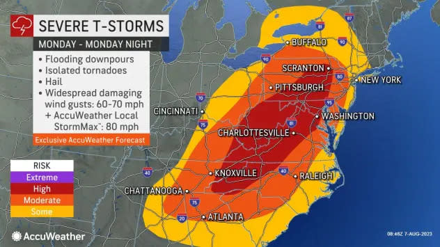 South-central Pennsylvania is in the high risk category for severe thunderstorms later today, according to AccuWeather.com
