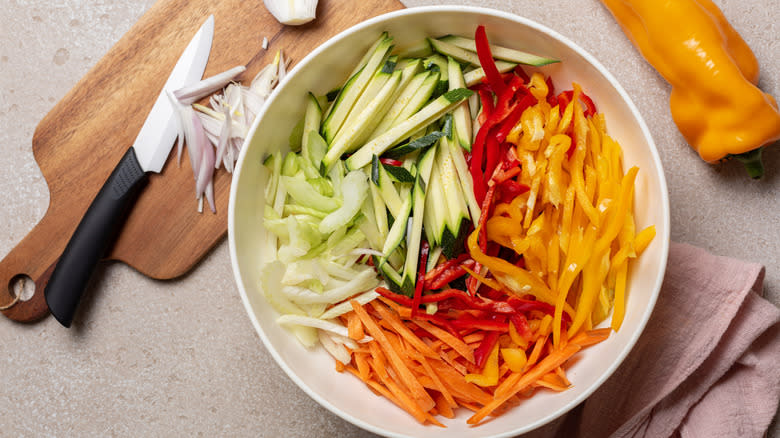 Julienned vegetables on plate