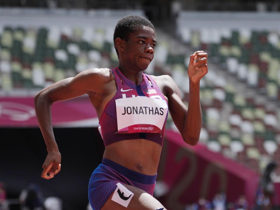 Worcester's Wadeline Jonathas stays in stride during her preliminary heat in the women's 400 meters at the Olympics.